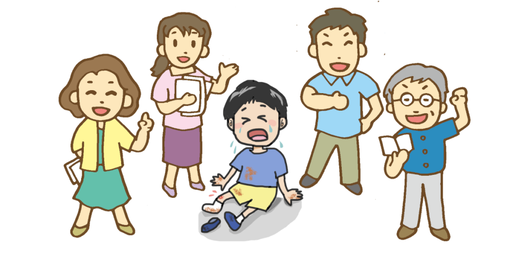 先生たちに囲まれる