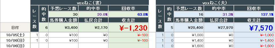 2024年10月6日までの結果(夫婦)
