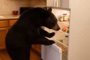 熊が冷蔵庫を荒らす