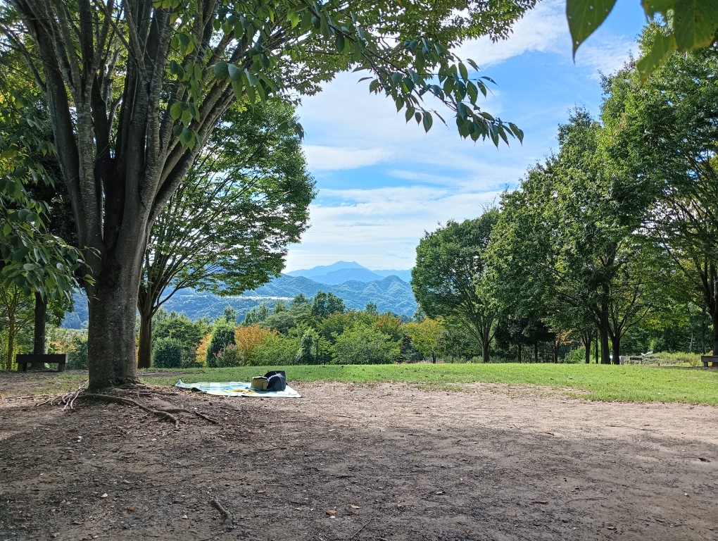 「桂川ウェルネスパーク」里山交流館前の広場からの景色